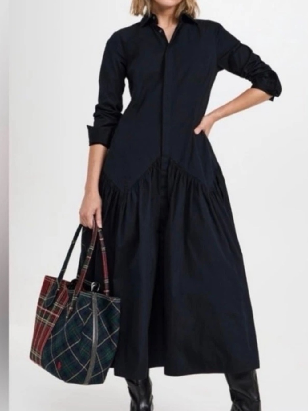 Polo Ralph Lauren Women's Black Shirred-Yoke Oxford Shirt Dress Sz 6 Preppy